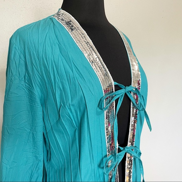 Payet Sequin Cardigan Turquoise Size 4 - Picture 4 of 10